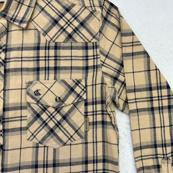 Coevals Club Western Shirt Mens Small S Brown Gray Plaid Flannel Pearl Snap - Picture 5 of 12